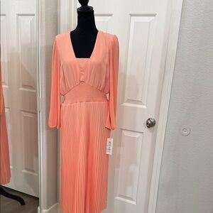Elegant Peach Pleated Dress